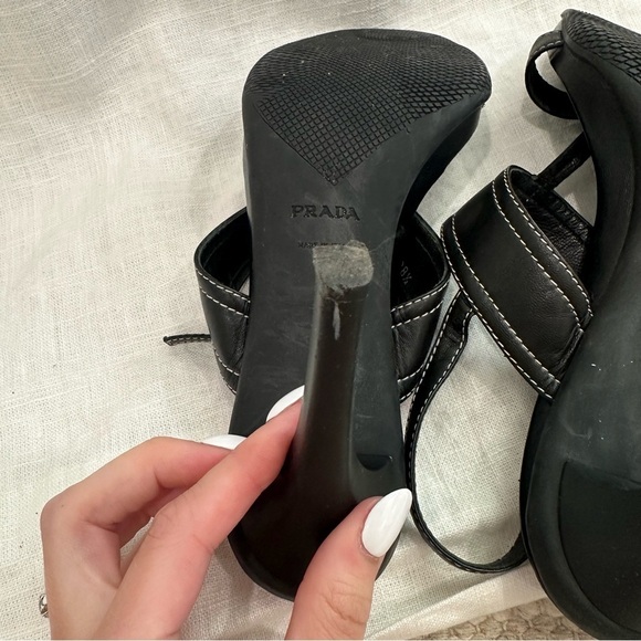 Prada black leather sling back high heels sandals - Picture 10 of 12